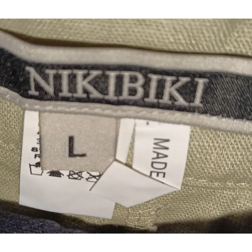 Nikibiki Linen Blend Colorblock Shorts Tan Navy Women’s Size L - Picture 4 of 5